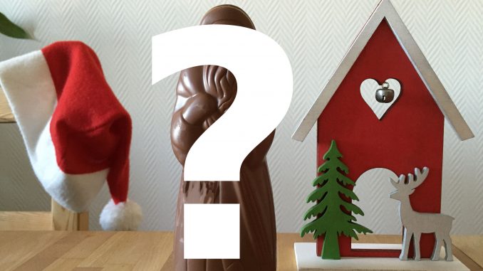 ein Schokoweihnachtsmann mit Fragezeichen Schokoweihnachtsmann